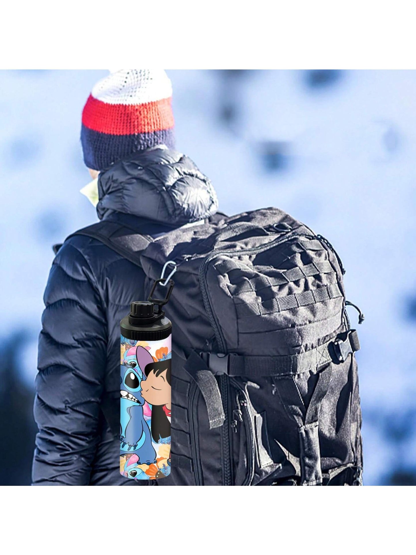 1pc 20oz Cartoon Customized Name Outdoor Sports Water Bottle, Featuring Lilo And Stitch Printed Double-Layered Stainless Steel, Durable, Leak-Proof, Insulated Thermos Flask, Great For Cycling, Hiking, Fitness And Hiking Travel