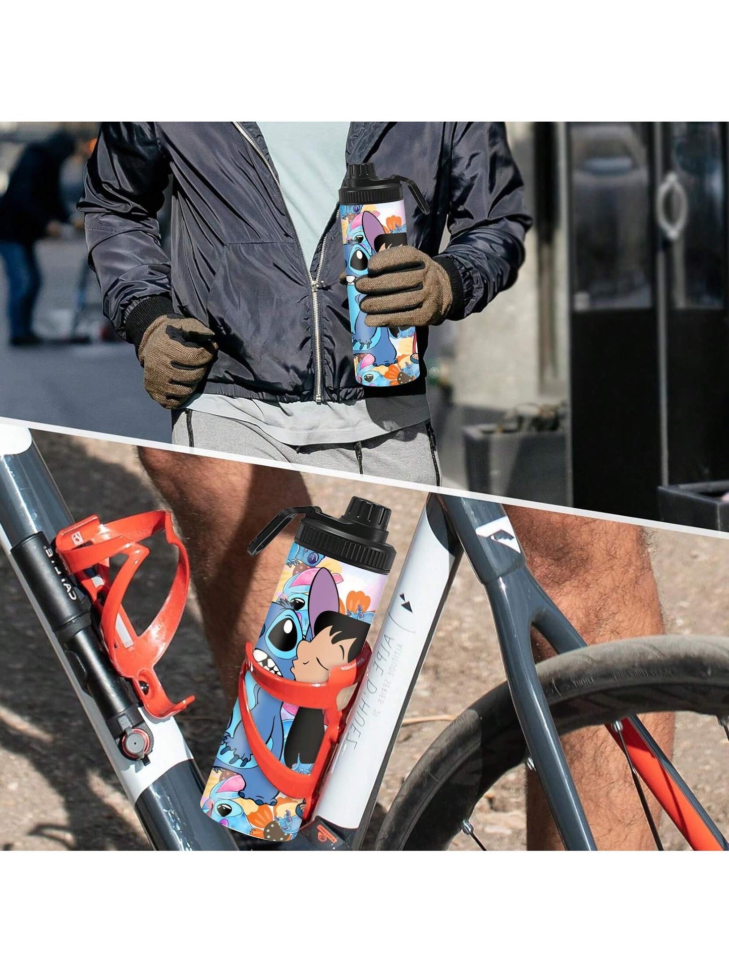 1pc 20oz Cartoon Customized Name Outdoor Sports Water Bottle, Featuring Lilo And Stitch Printed Double-Layered Stainless Steel, Durable, Leak-Proof, Insulated Thermos Flask, Great For Cycling, Hiking, Fitness And Hiking Travel