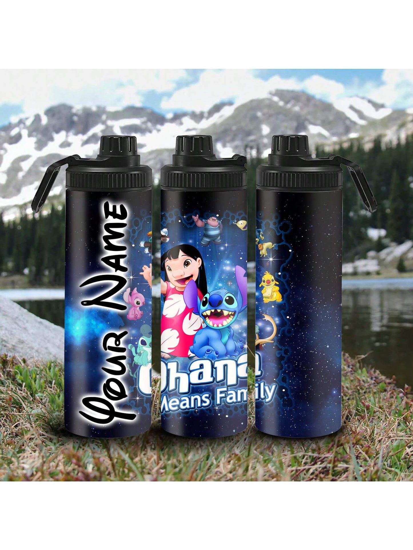 1pc 20oz Cartoon Customized Name Outdoor Sports Water Bottle, Featuring Lilo And Stitch Printed Double-Layered Stainless Steel, Durable, Leak-Proof, Insulated Thermos Flask, Great For Cycling, Hiking, Fitness And Hiking Travel
