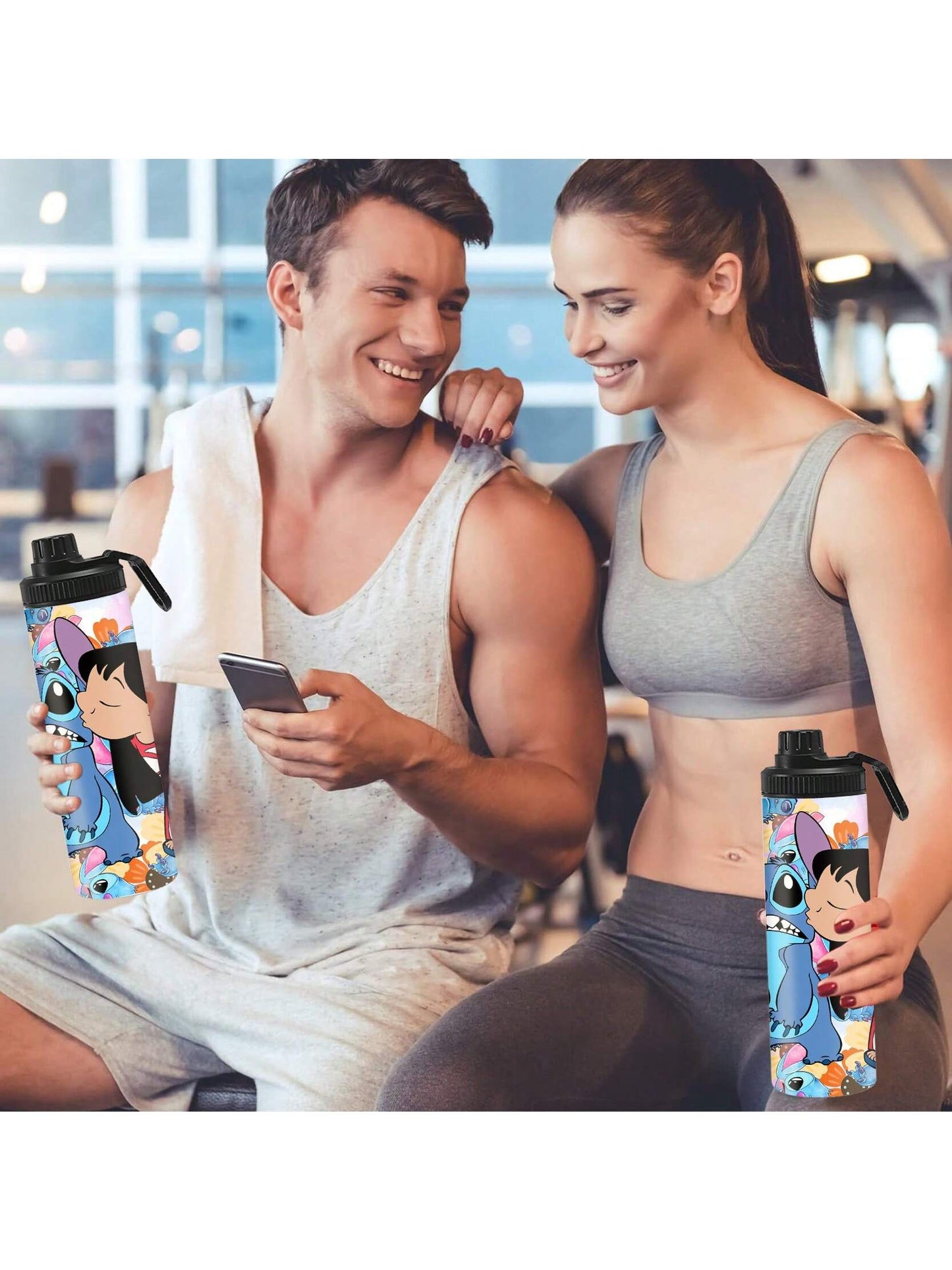 1pc 20oz Cartoon Customized Name Outdoor Sports Water Bottle, Featuring Lilo And Stitch Printed Double-Layered Stainless Steel, Durable, Leak-Proof, Insulated Thermos Flask, Great For Cycling, Hiking, Fitness And Hiking Travel