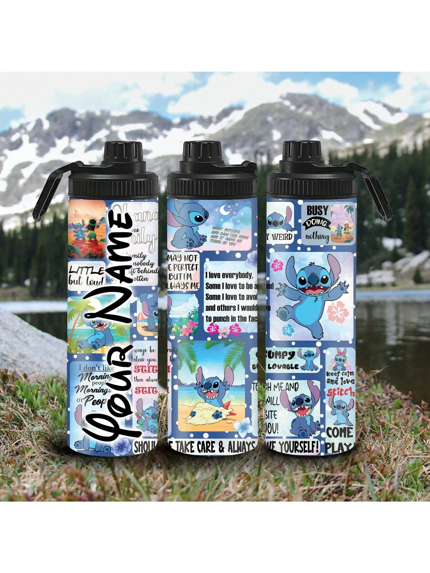 1pc 20oz Cartoon Customized Name Outdoor Sports Water Bottle, Featuring Lilo And Stitch Printed Double-Layered Stainless Steel, Durable, Leak-Proof, Insulated Thermos Flask, Great For Cycling, Hiking, Fitness And Hiking Travel