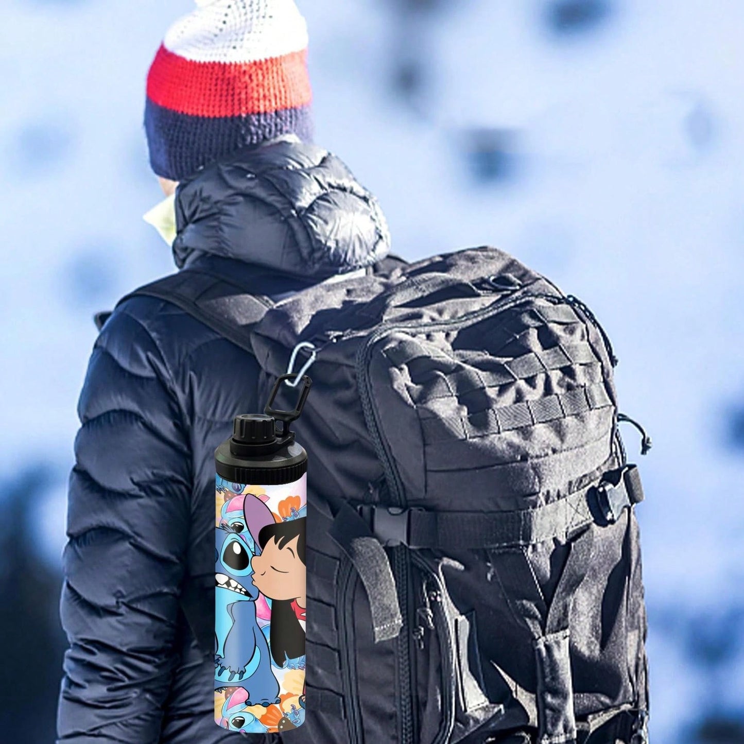 1pc 20oz Cartoon Customized Name Outdoor Sports Water Bottle, Featuring Lilo And Stitch Printed Double-Layered Stainless Steel, Durable, Leak-Proof, Insulated Thermos Flask, Great For Cycling, Hiking, Fitness And Hiking Travel