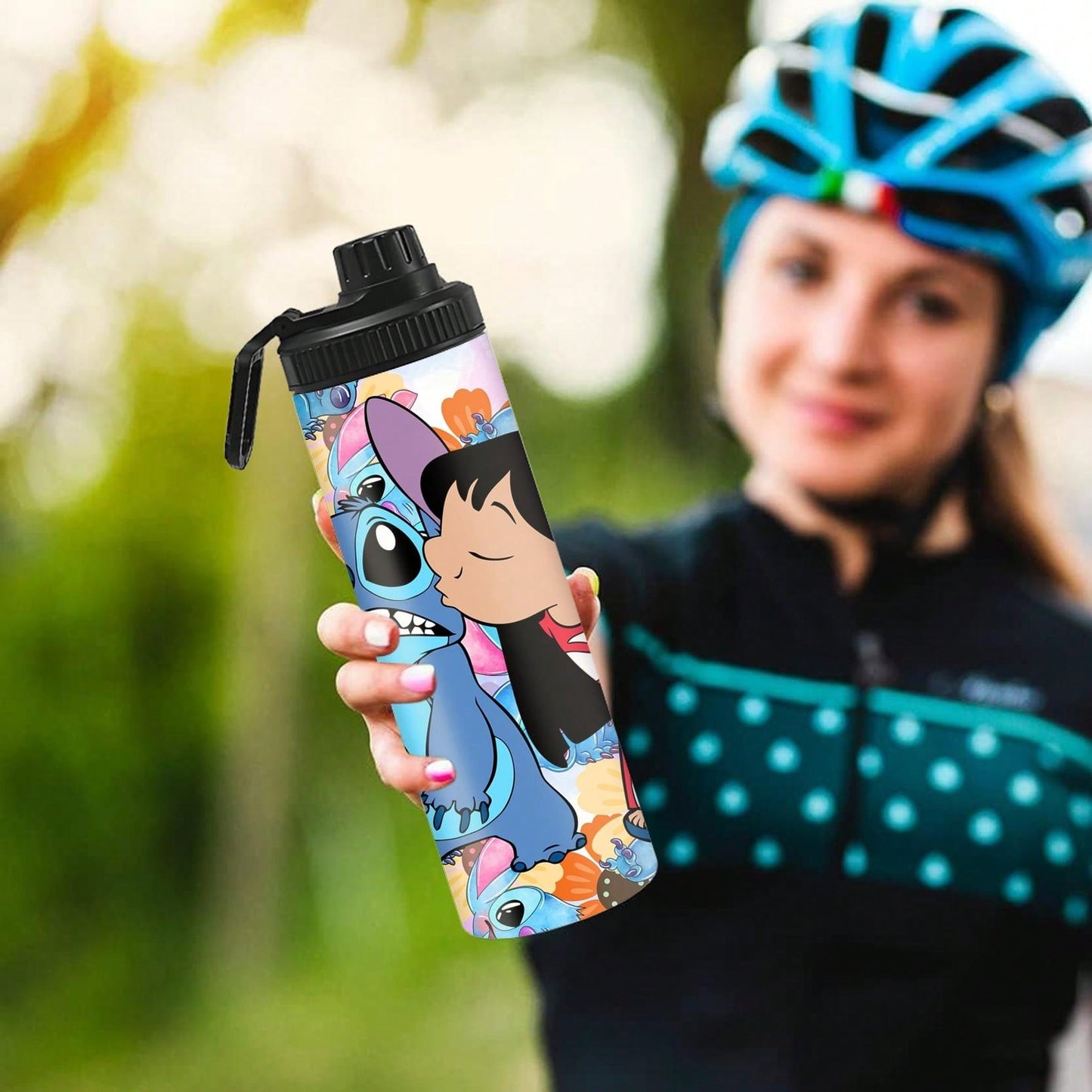 1pc 20oz Cartoon Customized Name Outdoor Sports Water Bottle, Featuring Lilo And Stitch Printed Double-Layered Stainless Steel, Durable, Leak-Proof, Insulated Thermos Flask, Great For Cycling, Hiking, Fitness And Hiking Travel