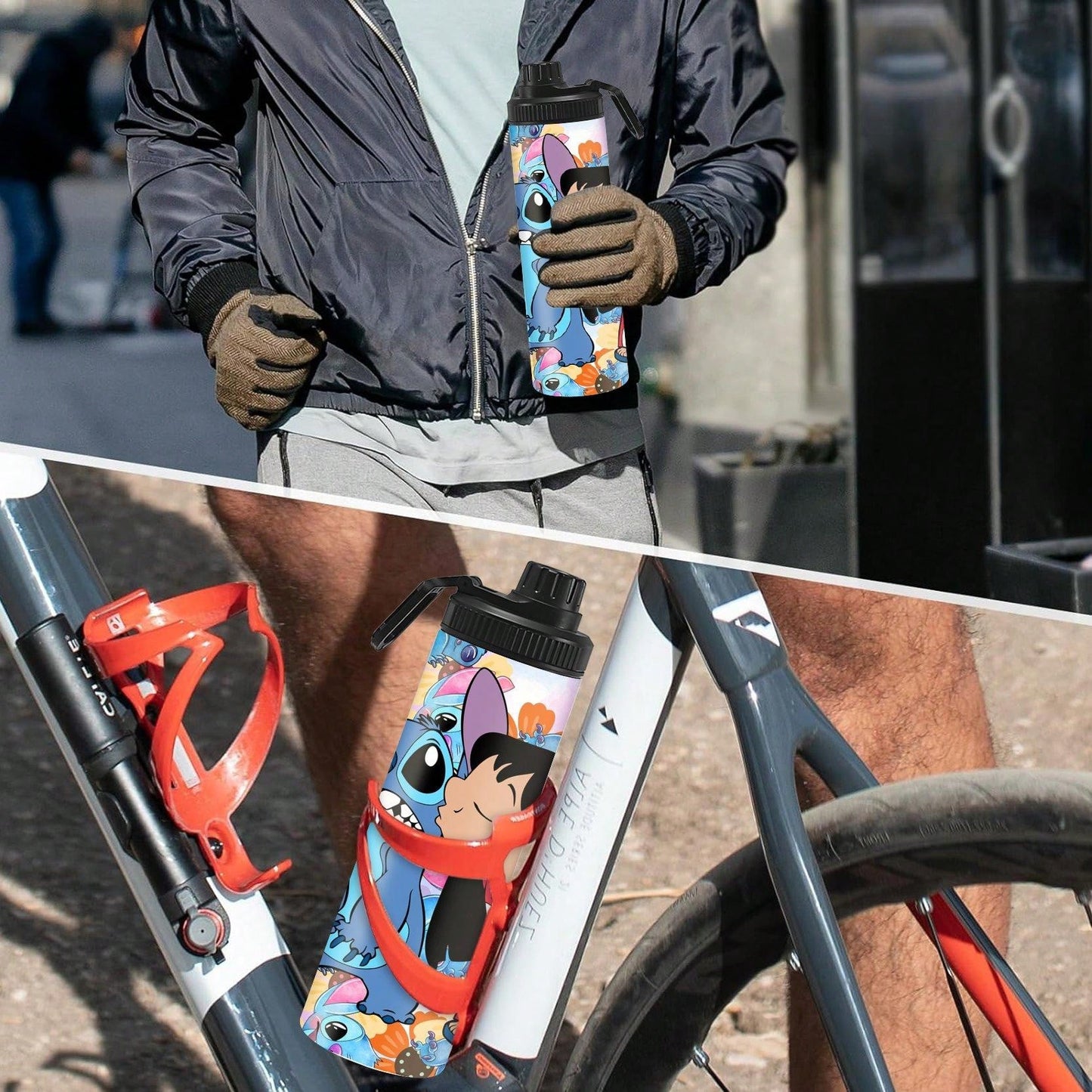 1pc 20oz Cartoon Customized Name Outdoor Sports Water Bottle, Featuring Lilo And Stitch Printed Double-Layered Stainless Steel, Durable, Leak-Proof, Insulated Thermos Flask, Great For Cycling, Hiking, Fitness And Hiking Travel
