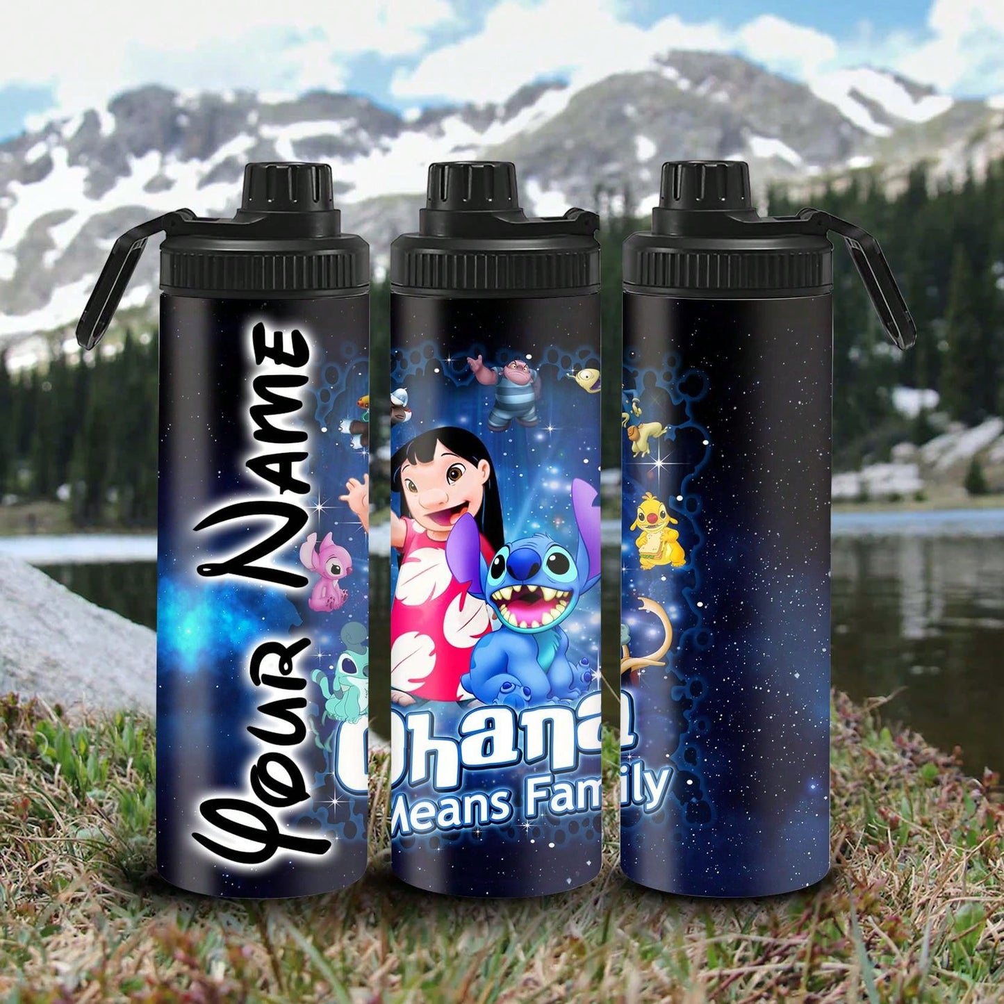 1pc 20oz Cartoon Customized Name Outdoor Sports Water Bottle, Featuring Lilo And Stitch Printed Double-Layered Stainless Steel, Durable, Leak-Proof, Insulated Thermos Flask, Great For Cycling, Hiking, Fitness And Hiking Travel