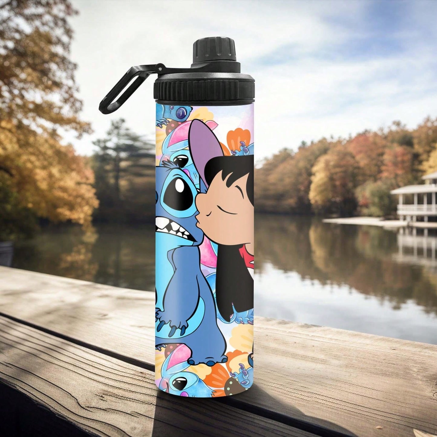 1pc 20oz Cartoon Customized Name Outdoor Sports Water Bottle, Featuring Lilo And Stitch Printed Double-Layered Stainless Steel, Durable, Leak-Proof, Insulated Thermos Flask, Great For Cycling, Hiking, Fitness And Hiking Travel