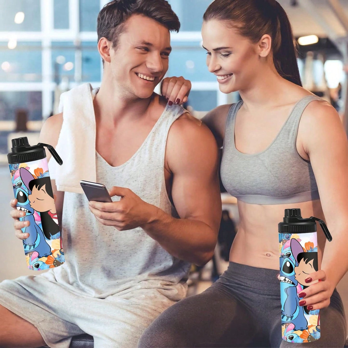1pc 20oz Cartoon Customized Name Outdoor Sports Water Bottle, Featuring Lilo And Stitch Printed Double-Layered Stainless Steel, Durable, Leak-Proof, Insulated Thermos Flask, Great For Cycling, Hiking, Fitness And Hiking Travel