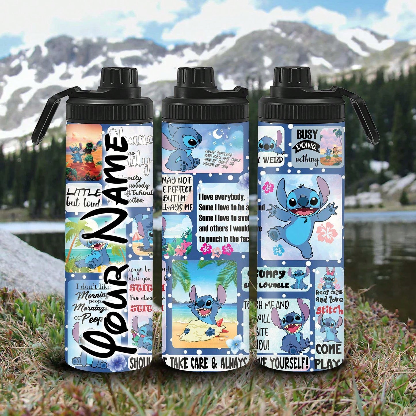 1pc 20oz Cartoon Customized Name Outdoor Sports Water Bottle, Featuring Lilo And Stitch Printed Double-Layered Stainless Steel, Durable, Leak-Proof, Insulated Thermos Flask, Great For Cycling, Hiking, Fitness And Hiking Travel