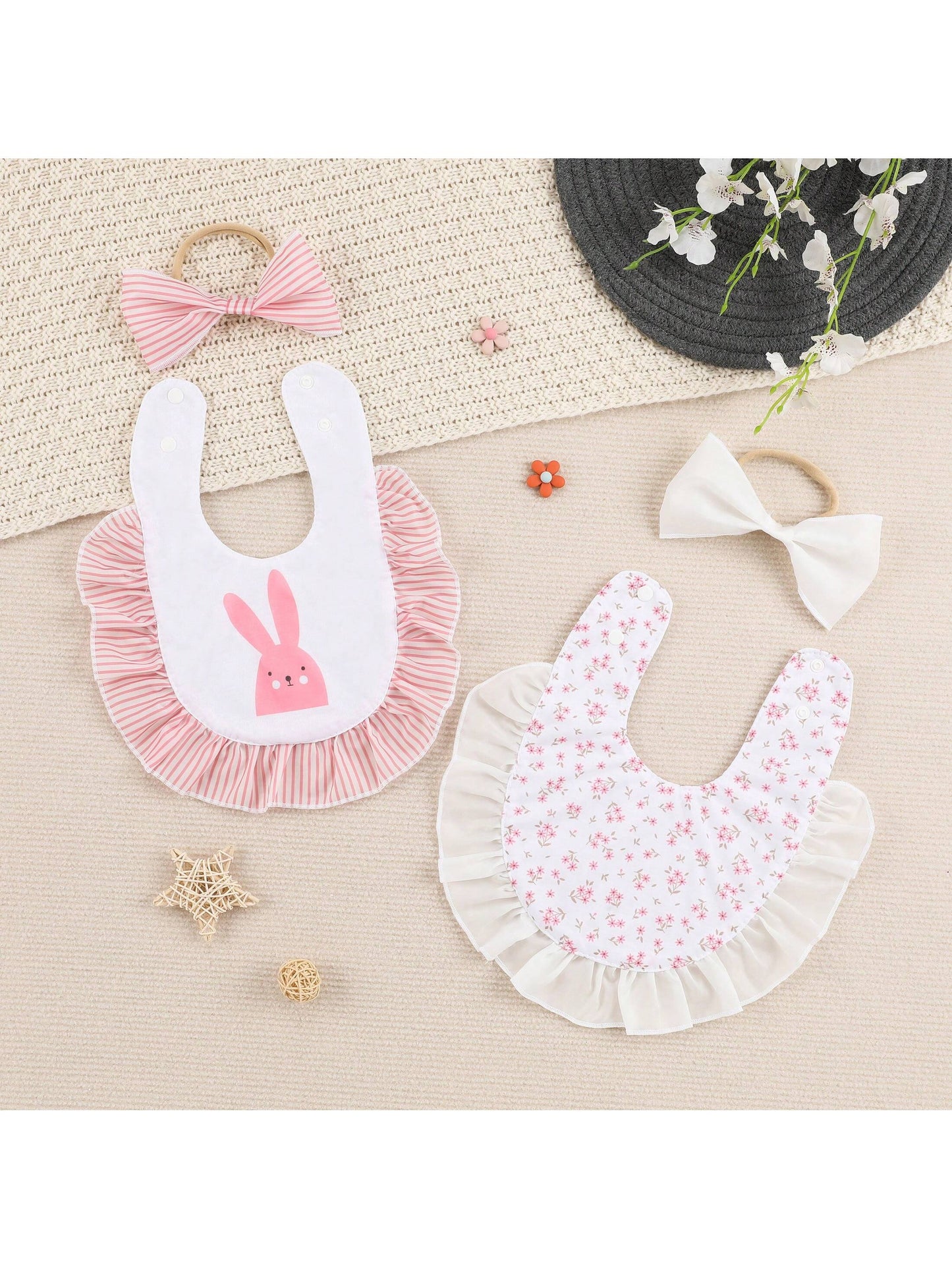 4pcs Baby Bibs & Headbands Set