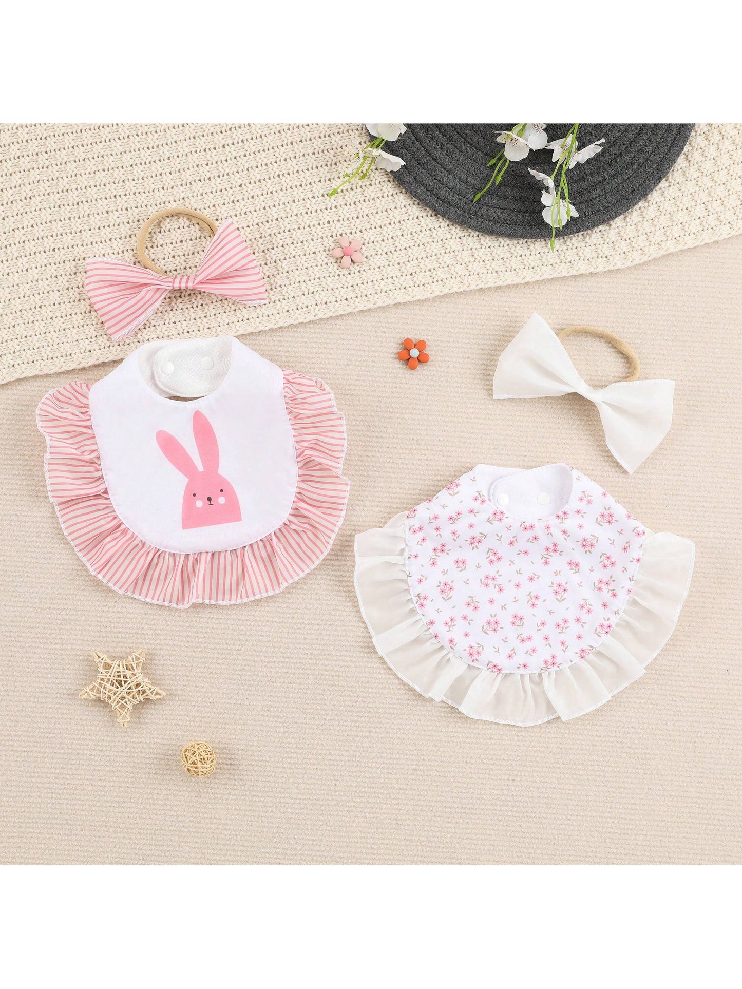 4pcs Baby Bibs & Headbands Set