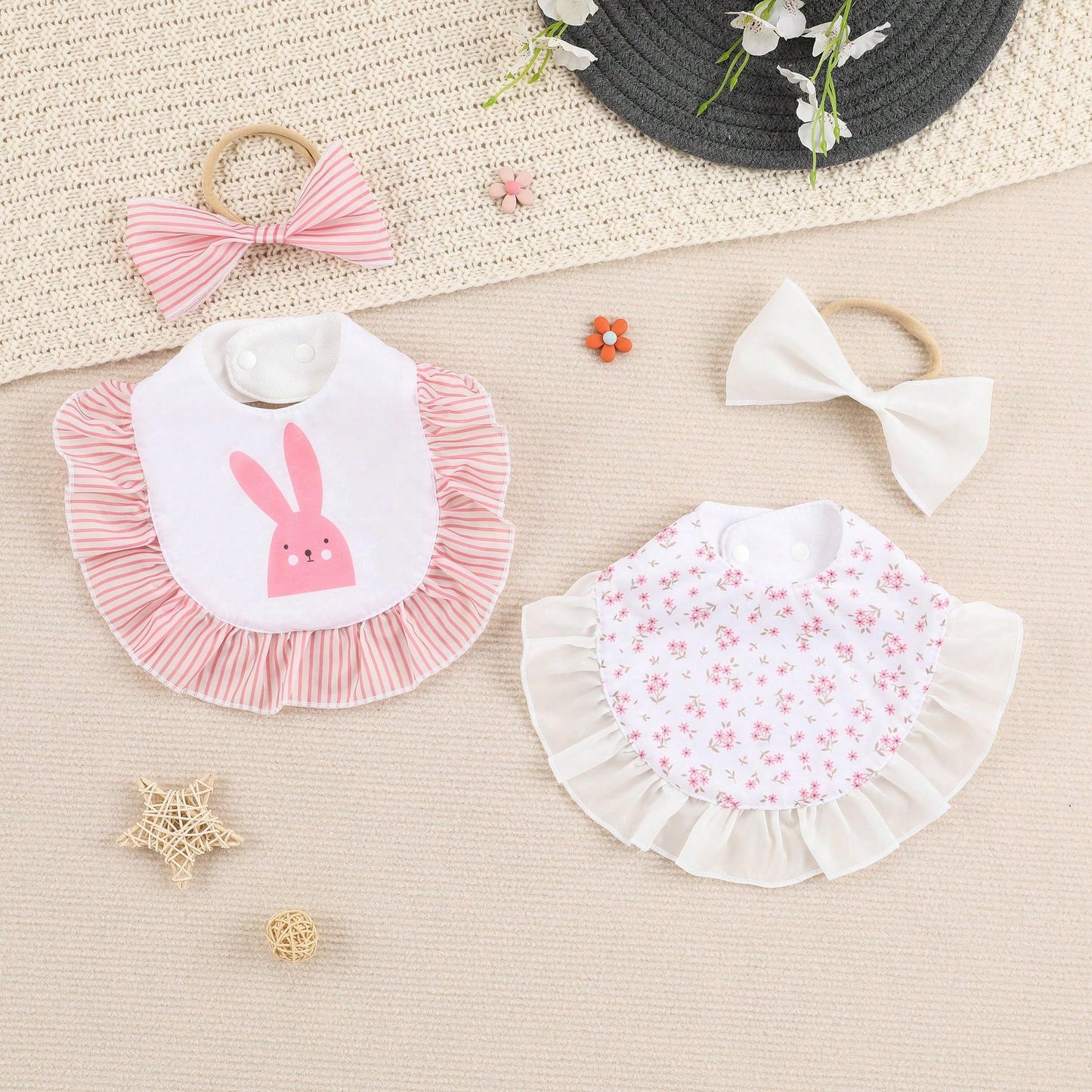 4pcs Baby Bibs & Headbands Set