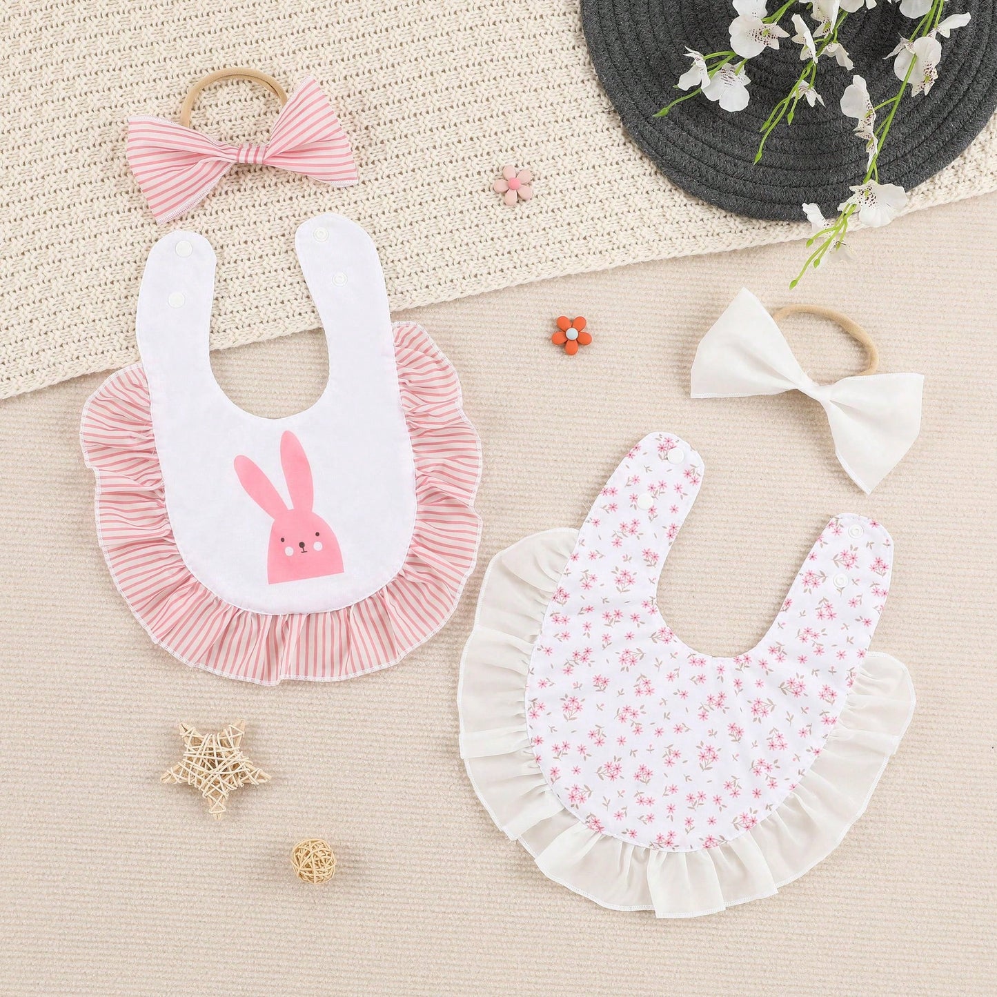 4pcs Baby Bibs & Headbands Set