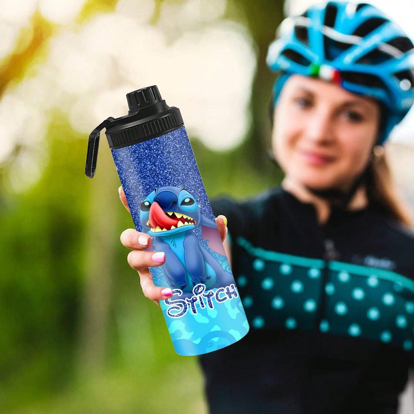 1pc Personalized 20oz Cartoon Character Stitch Printed Stainless Steel Double Wall Insulated Leak-Proof Water Bottle, Ideal For Outdoor Sports, Cycling, Hiking, Camping And Travel