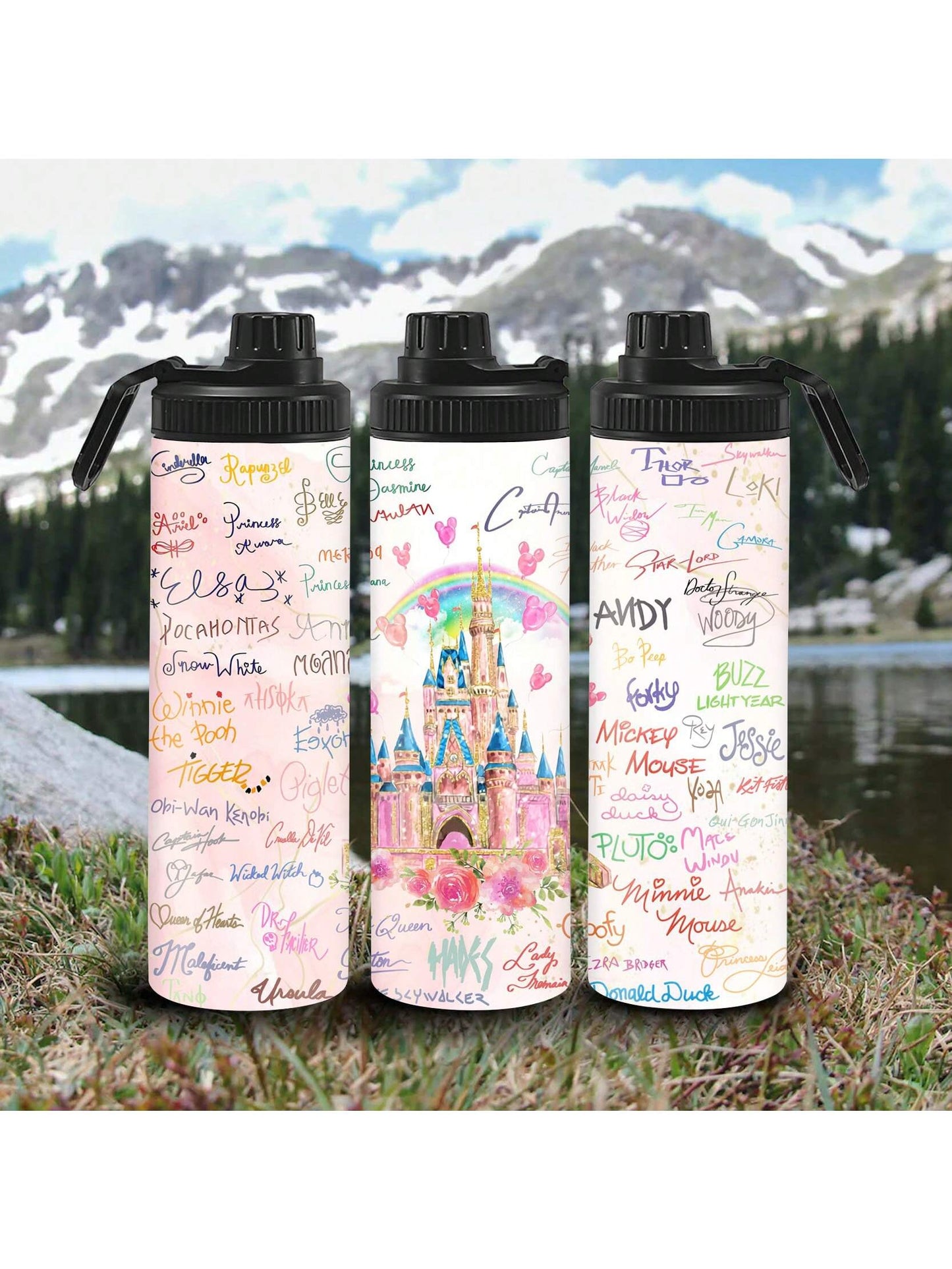 1pc 20oz Personalized Cartoon Outdoor Sports Water Bottle, Printed With Castle Pattern, Double-Layer Stainless Steel, Durable, Leak-Proof, Insulated And Suitable For Outdoor Activities Such As Cycling, Hiking, Fitness And Hiking.