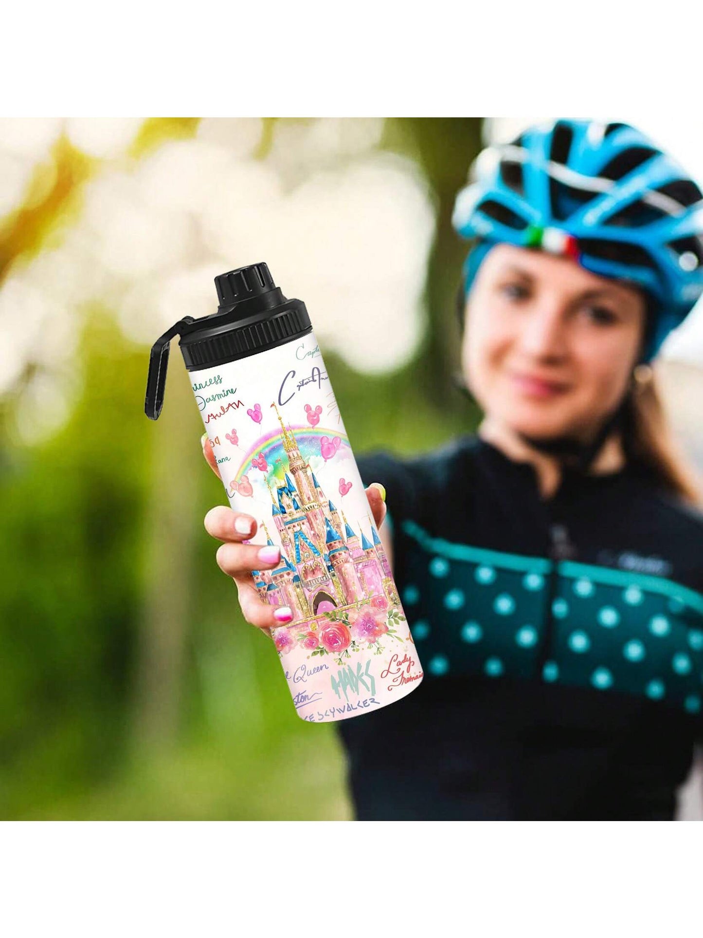 1pc 20oz Personalized Cartoon Outdoor Sports Water Bottle, Printed With Castle Pattern, Double-Layer Stainless Steel, Durable, Leak-Proof, Insulated And Suitable For Outdoor Activities Such As Cycling, Hiking, Fitness And Hiking.