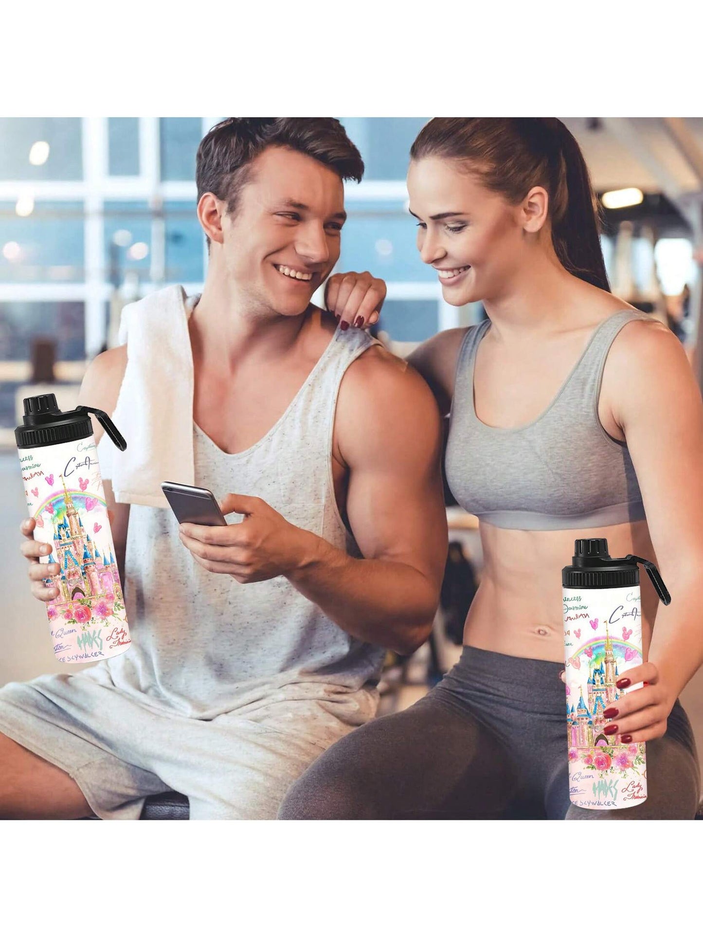 1pc 20oz Personalized Cartoon Outdoor Sports Water Bottle, Printed With Castle Pattern, Double-Layer Stainless Steel, Durable, Leak-Proof, Insulated And Suitable For Outdoor Activities Such As Cycling, Hiking, Fitness And Hiking.