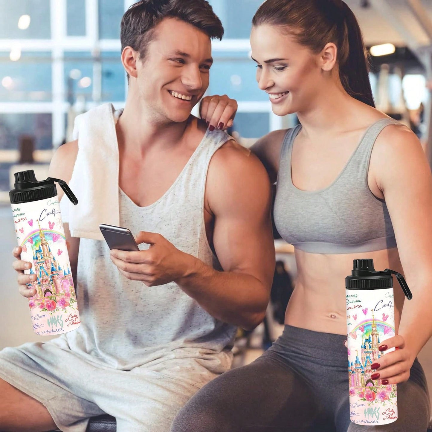 1pc 20oz Personalized Cartoon Outdoor Sports Water Bottle, Printed With Castle Pattern, Double-Layer Stainless Steel, Durable, Leak-Proof, Insulated And Suitable For Outdoor Activities Such As Cycling, Hiking, Fitness And Hiking.