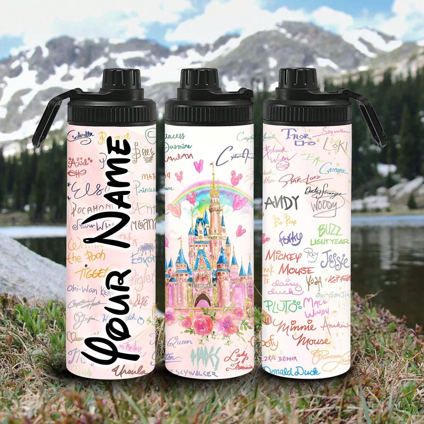 1pc 20oz Personalized Cartoon Outdoor Sports Water Bottle, Printed With Castle Pattern, Double-Layer Stainless Steel, Durable, Leak-Proof, Insulated And Suitable For Outdoor Activities Such As Cycling, Hiking, Fitness And Hiking.
