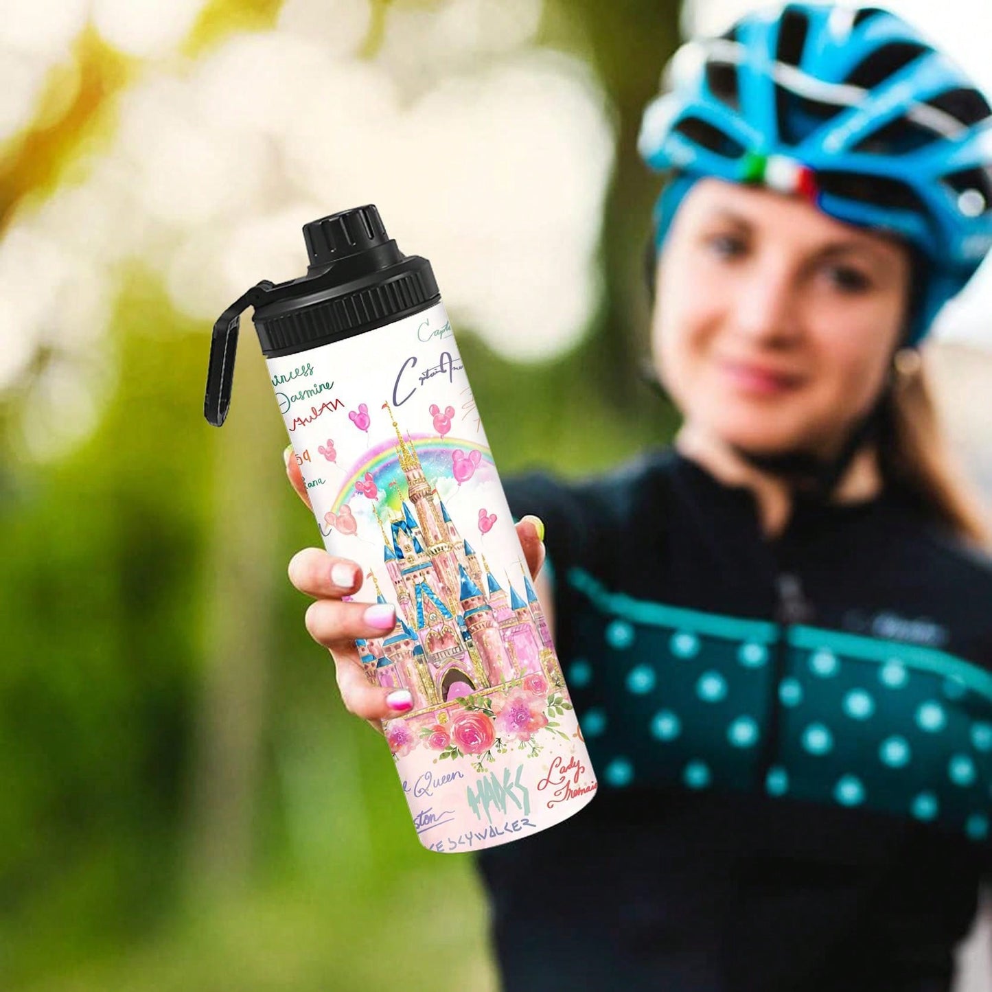 1pc 20oz Personalized Cartoon Outdoor Sports Water Bottle, Printed With Castle Pattern, Double-Layer Stainless Steel, Durable, Leak-Proof, Insulated And Suitable For Outdoor Activities Such As Cycling, Hiking, Fitness And Hiking.