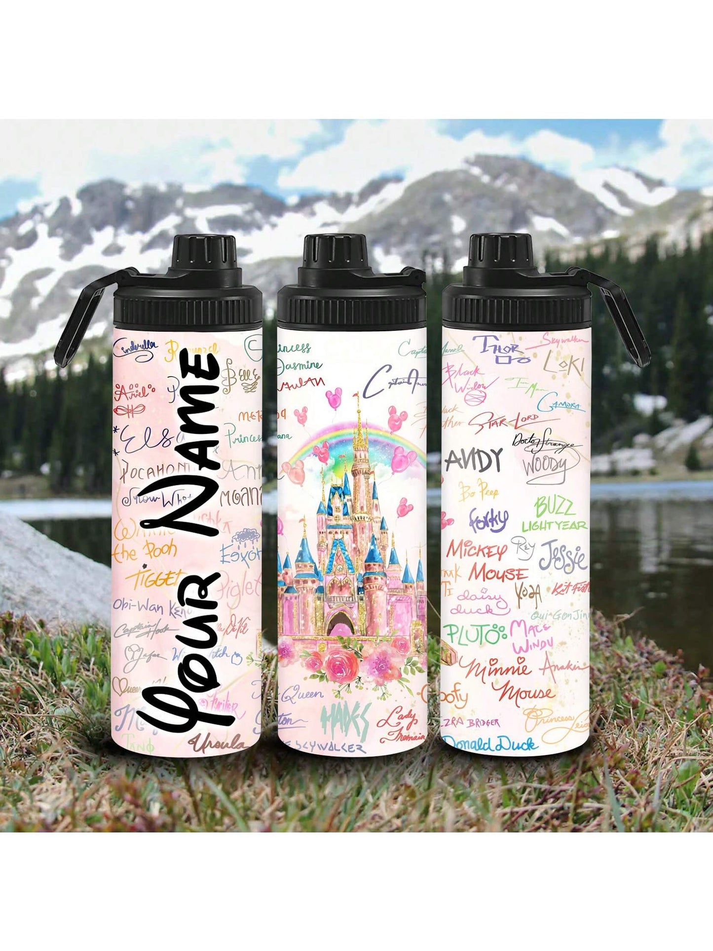 1pc 20oz Personalized Cartoon Outdoor Sports Water Bottle, Printed With Castle Pattern, Double-Layer Stainless Steel, Durable, Leak-Proof, Insulated And Suitable For Outdoor Activities Such As Cycling, Hiking, Fitness And Hiking.
