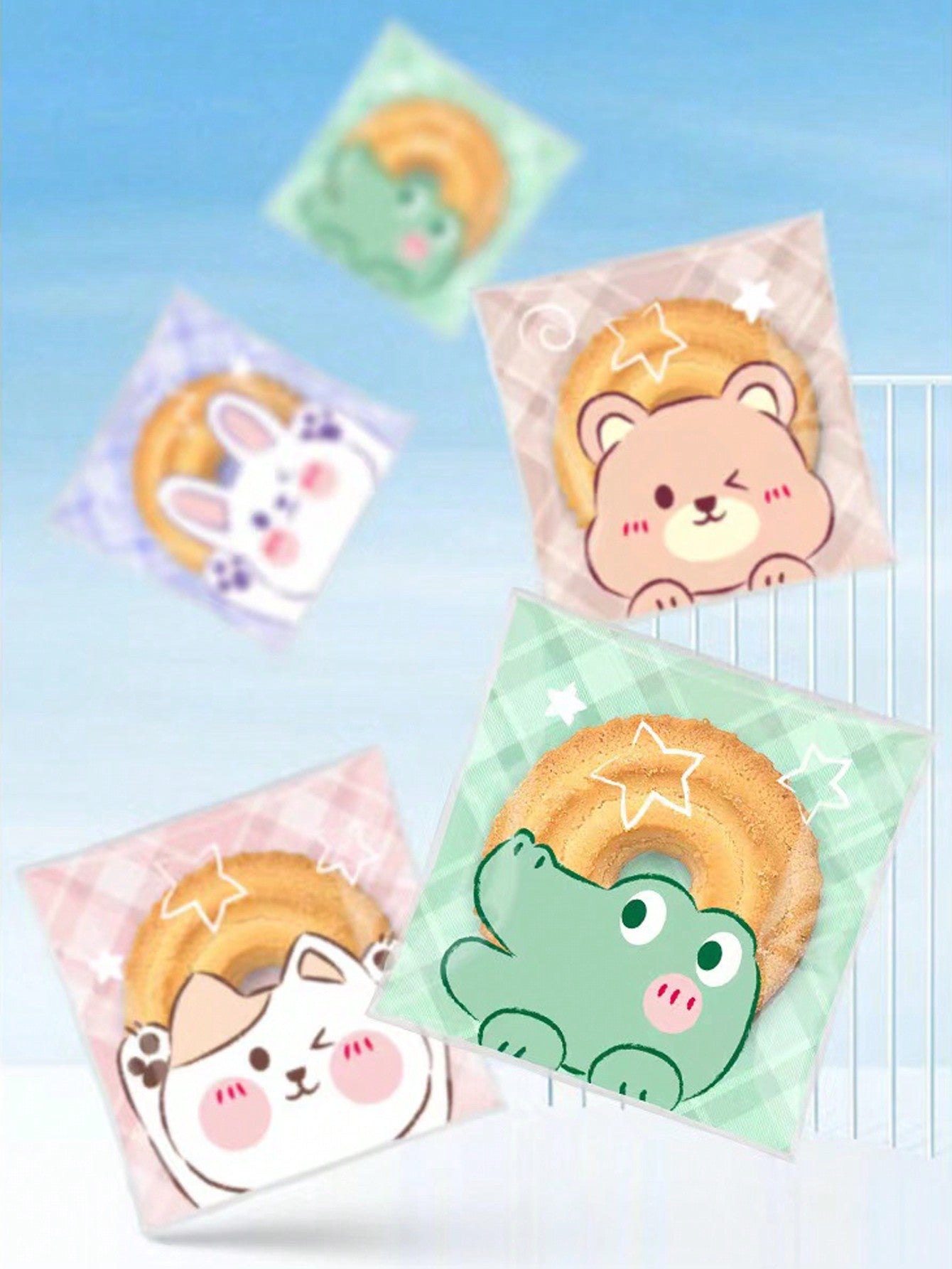 100pcs/Pack Cartoon Animal Cute Self Adhesive Cookie Bags, Snowflake Cake Packaging Pouches, Bakery Sealing Bags