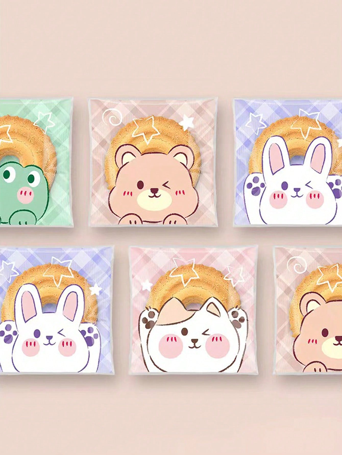 100pcs/Pack Cartoon Animal Cute Self Adhesive Cookie Bags, Snowflake Cake Packaging Pouches, Bakery Sealing Bags