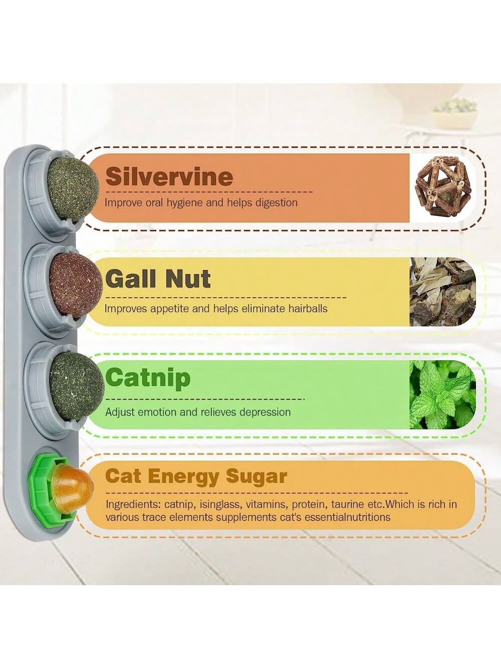 4 In 1 Catnip Silvervine Balls, Edible Kitty Toys For Cats Wall