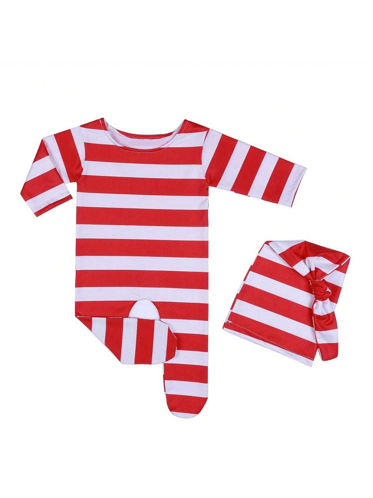 2pcs Newborn Christmas Photography Costume - Baby Christmas Red Footed Jumpsuit Baby Shower Family Decorations Gifts