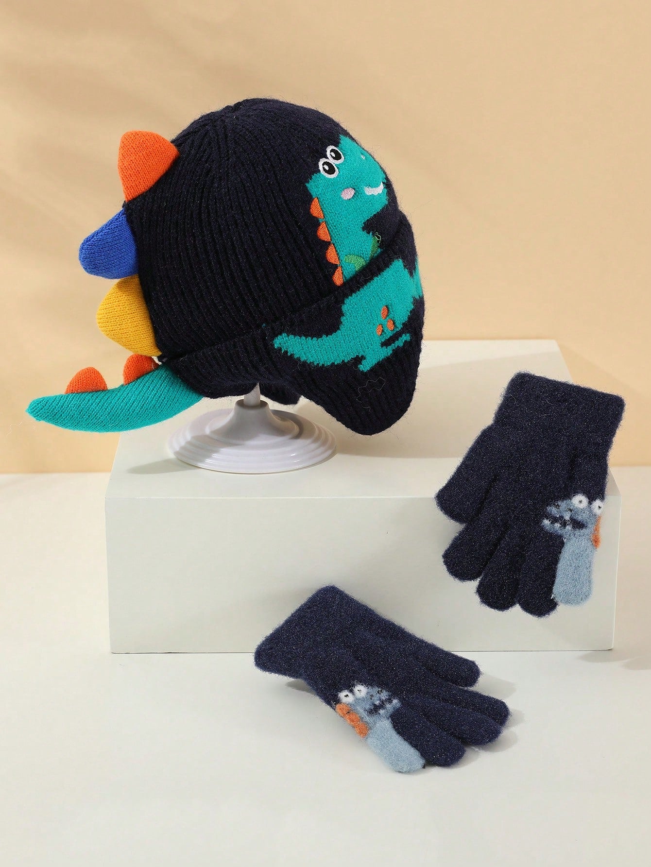 3-8 Years Old Kids Winter Knitted Hat & Gloves Set, Warm & Windproof For Baby Boys & Girls