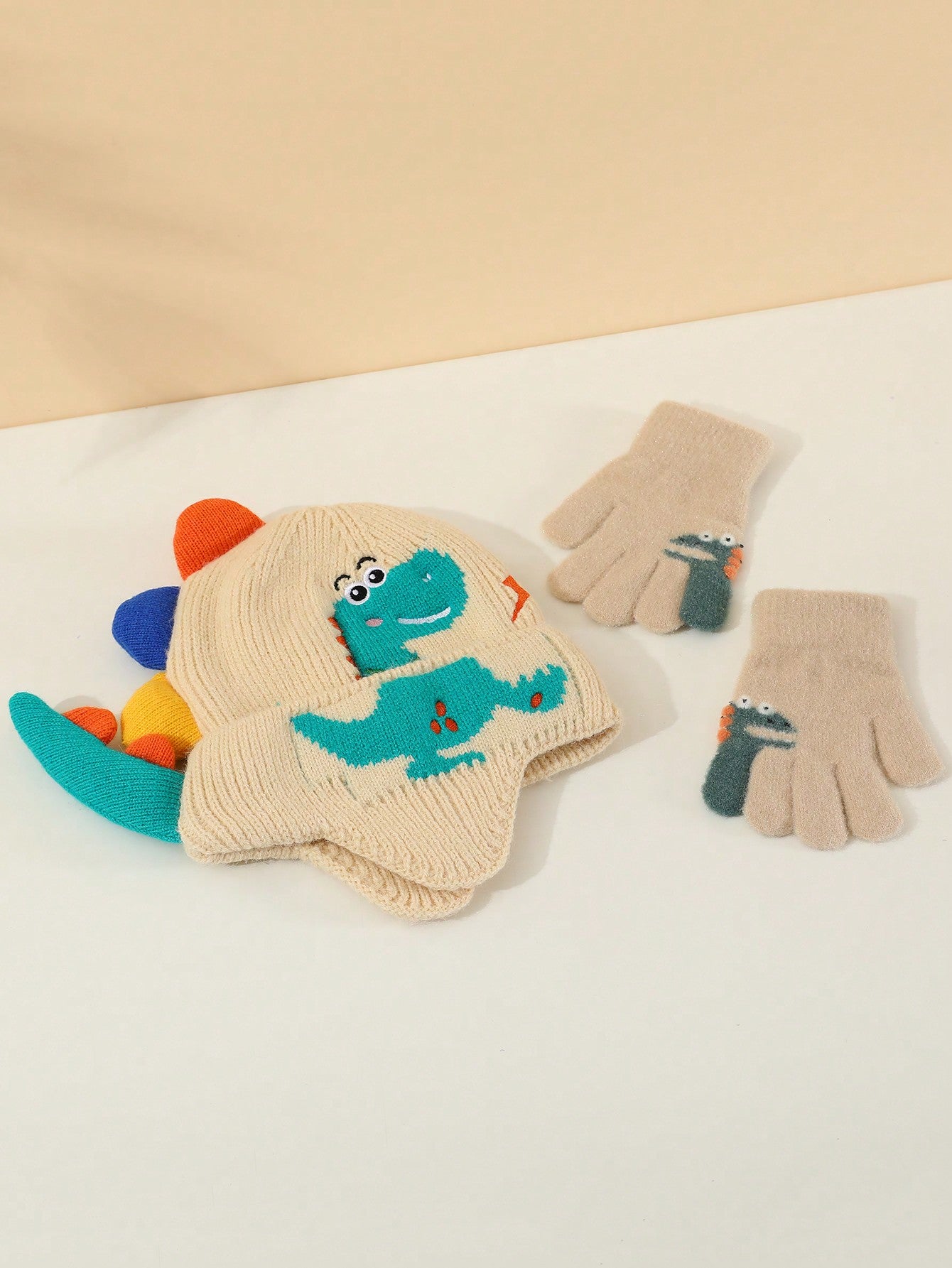 3-8 Years Old Kids Winter Knitted Hat & Gloves Set, Warm & Windproof For Baby Boys & Girls