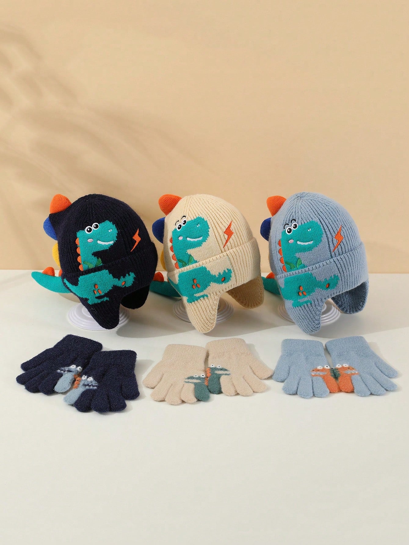 3-8 Years Old Kids Winter Knitted Hat & Gloves Set, Warm & Windproof For Baby Boys & Girls