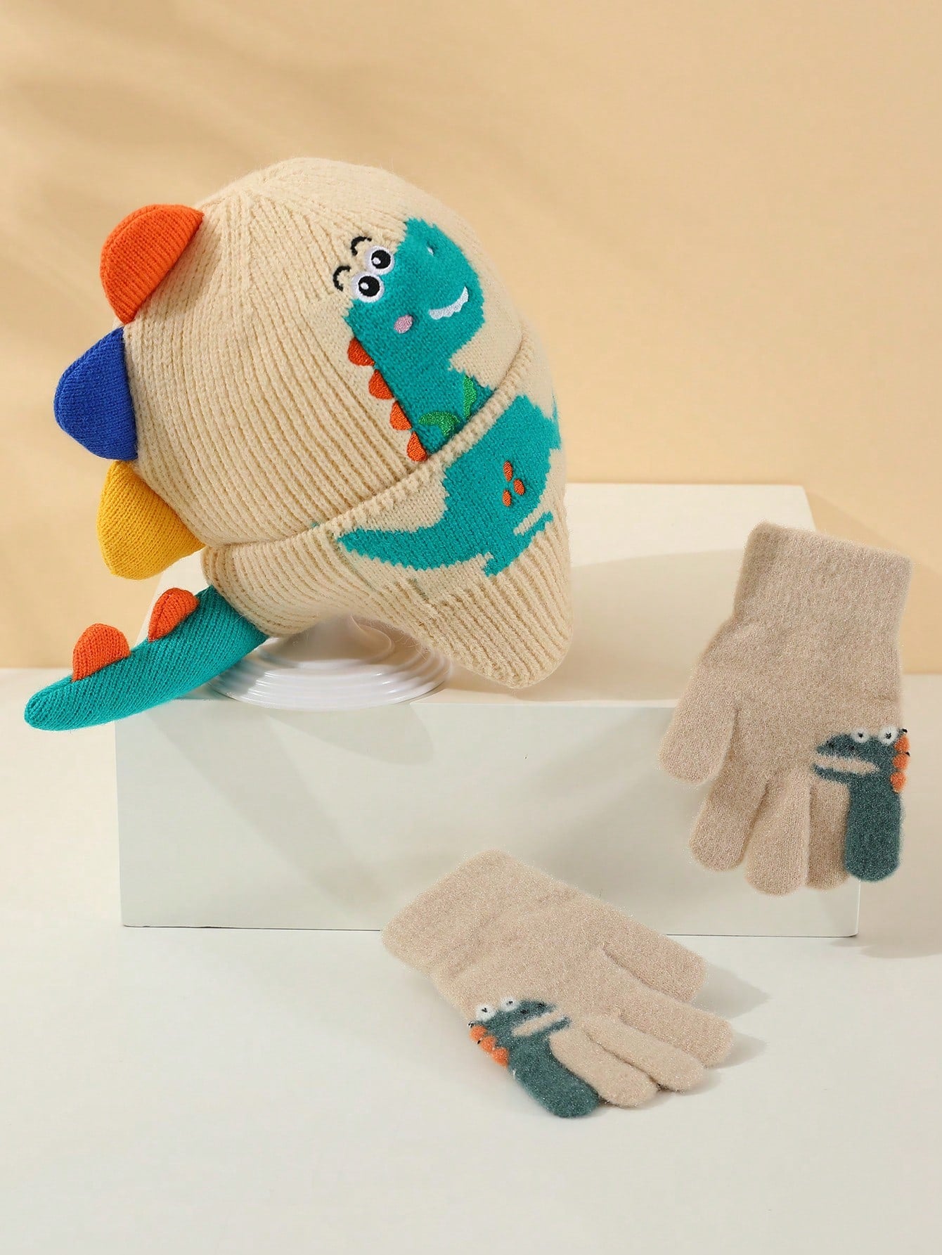 3-8 Years Old Kids Winter Knitted Hat & Gloves Set, Warm & Windproof For Baby Boys & Girls