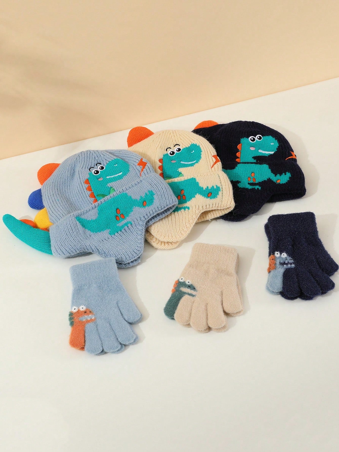 3-8 Years Old Kids Winter Knitted Hat & Gloves Set, Warm & Windproof For Baby Boys & Girls