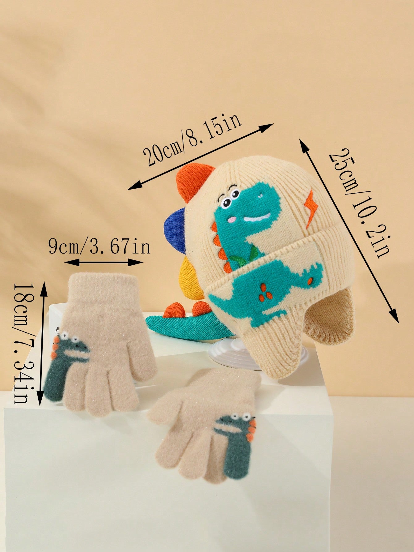 3-8 Years Old Kids Winter Knitted Hat & Gloves Set, Warm & Windproof For Baby Boys & Girls