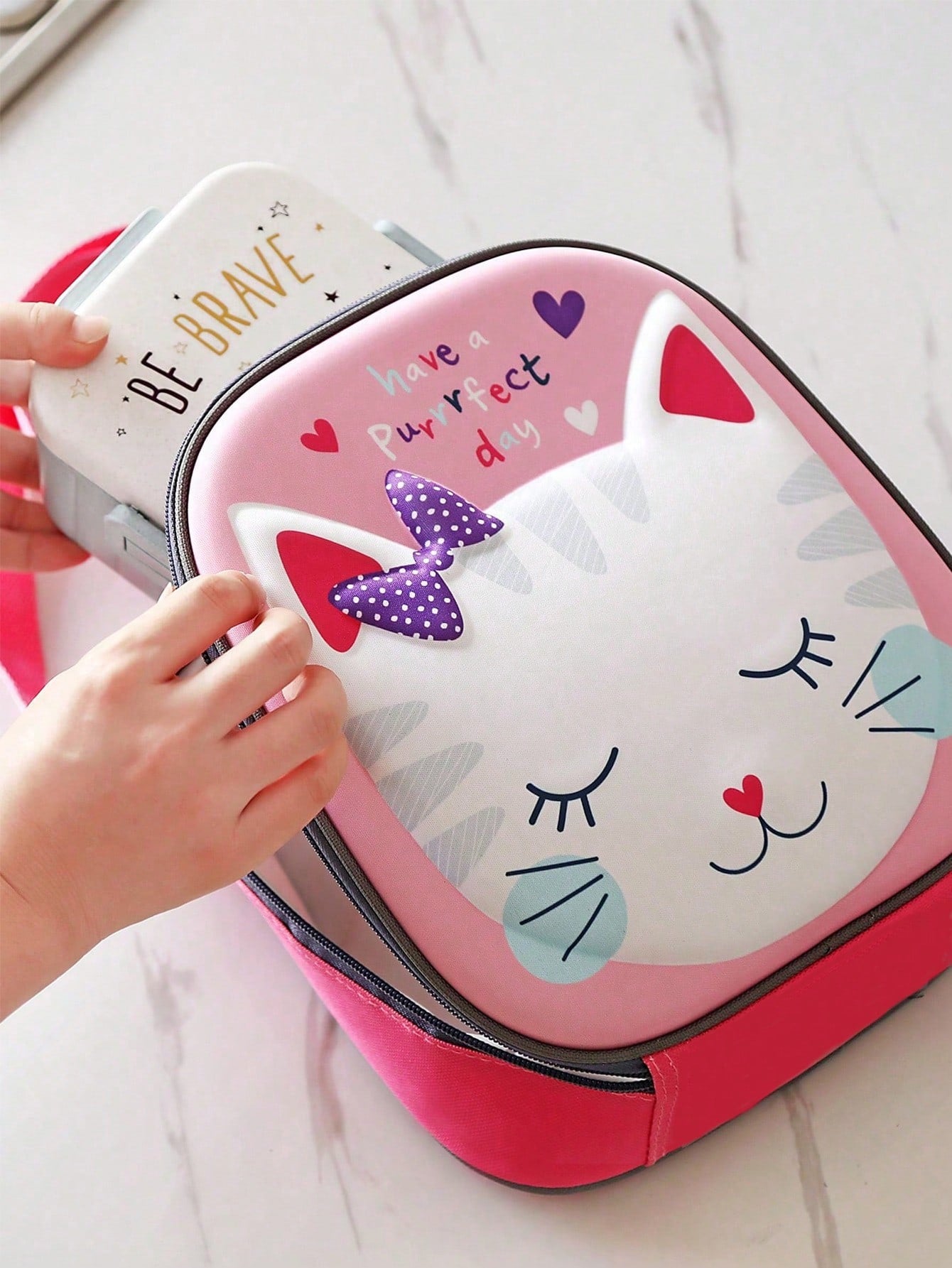 1pc Cat Pattern Lunch Bag, Cartoon Cute Fabric Reusable Lunch Box For Office Work School Picnic Beach