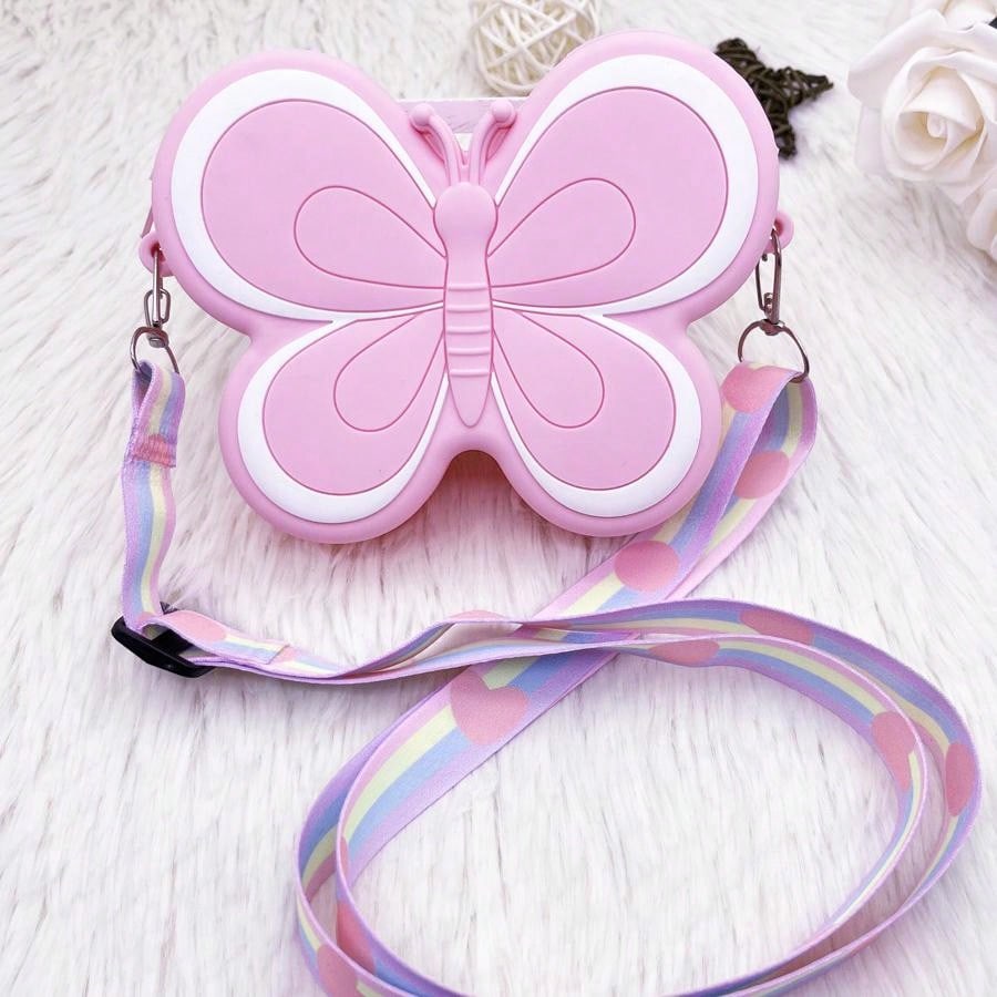 1pc Kids Silicone Cute Butterfly Shoulder Bag, Candy Color Crossbody Bag For Girls