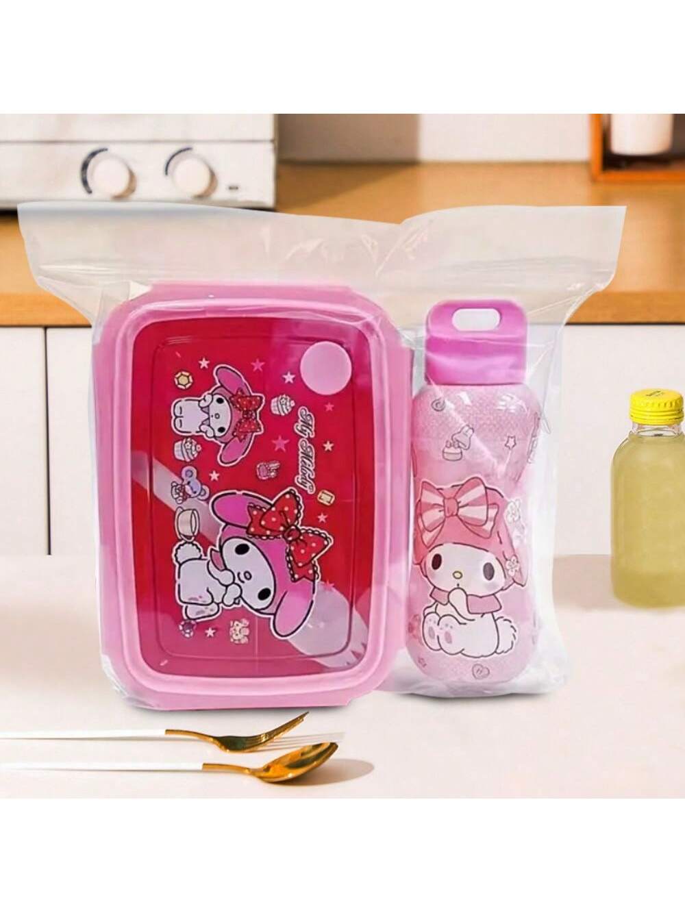 1pc Officially Licensed Sanrios Hello Kittys Kuromis Cinnamons Melodys Bento Box Set With Matching Water Bottle - Cute, Leakproof Lunch Container For School, Work, And Travel School Supplies,Back To School