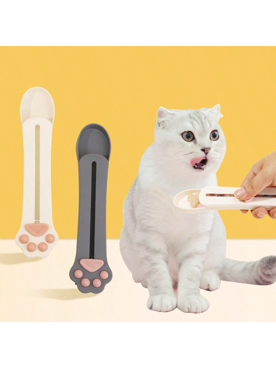 1pc Cat Paw Shape Pet Feeder, Cat Treat Spoon & Treat Squeezer