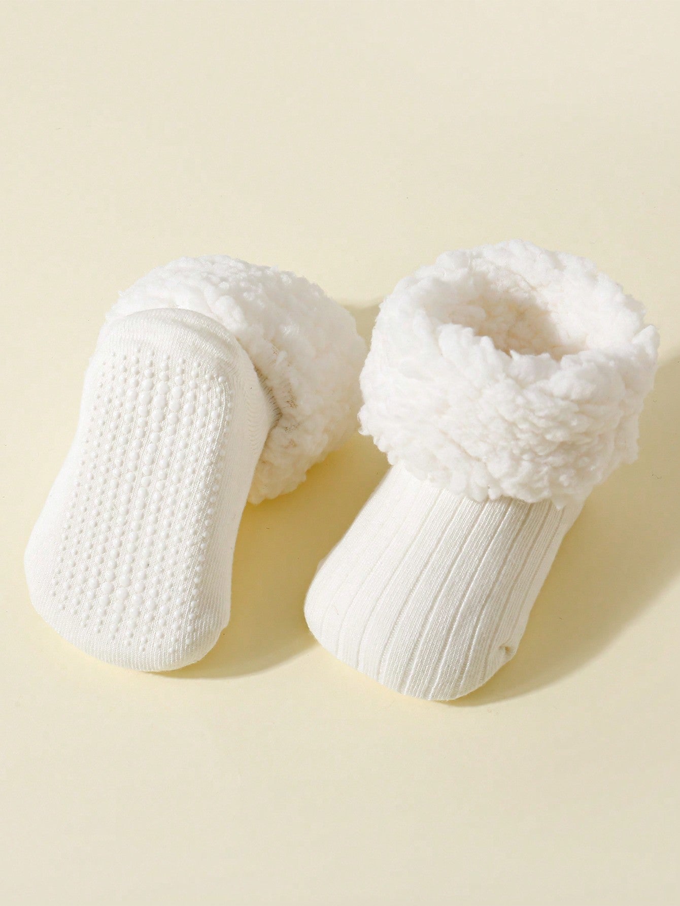 2 Pairs Baby Warm Thick Fleece Dots Anti-Slip Socks, Suitable For Winter