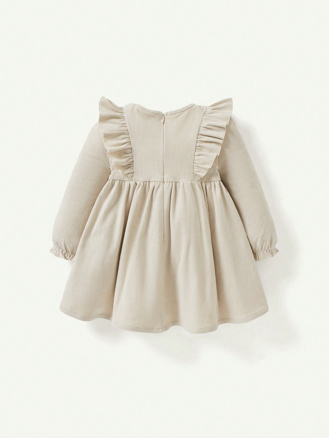 Cozy Pixies Baby Girl Casual Round Neck Ruffle Hem Long Sleeve Solid Color Dress Fall Clothes
