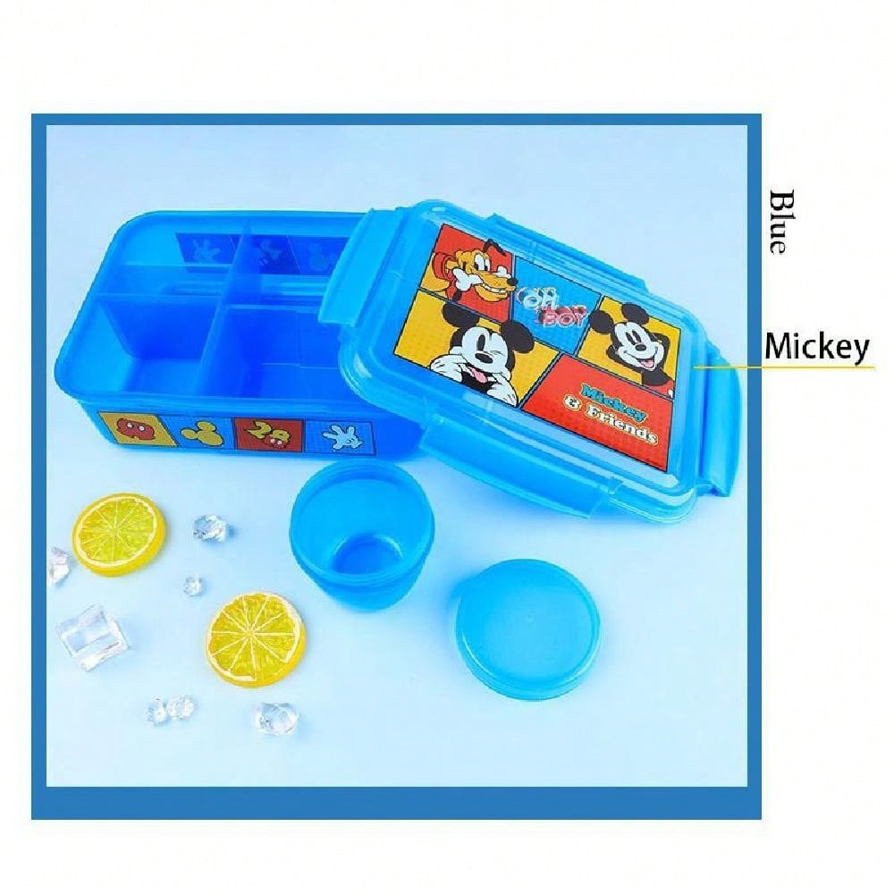 Disneyed Lunch Box - Kawaii Portable Bento Box For Work & School, Cartoon Cute Food Container With Large Capacity, Ideal For Outdoor Travel, Camping & Birthday Gifts,Pink,Blue,Four Grid Design 2 Small Seasoning Boxes Lunch Box