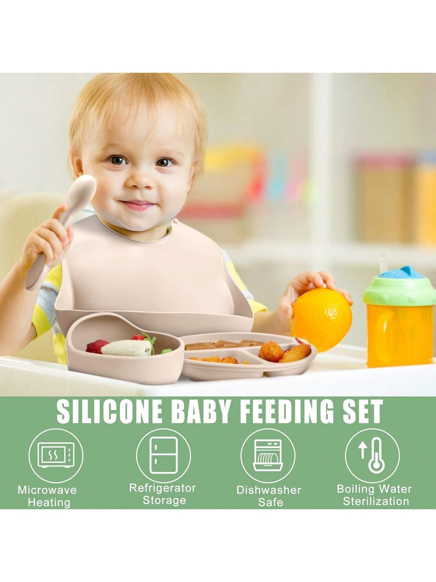 3PCS Customized Children's Bowl With Suction Cup, Wooden Handle Fork And Spoon, Children's Tableware,Children's Feeding Utensils,First Stage Self Feeding Utensils, Silicone,Christmas Giftbaby Shower Family Decorations Gifts