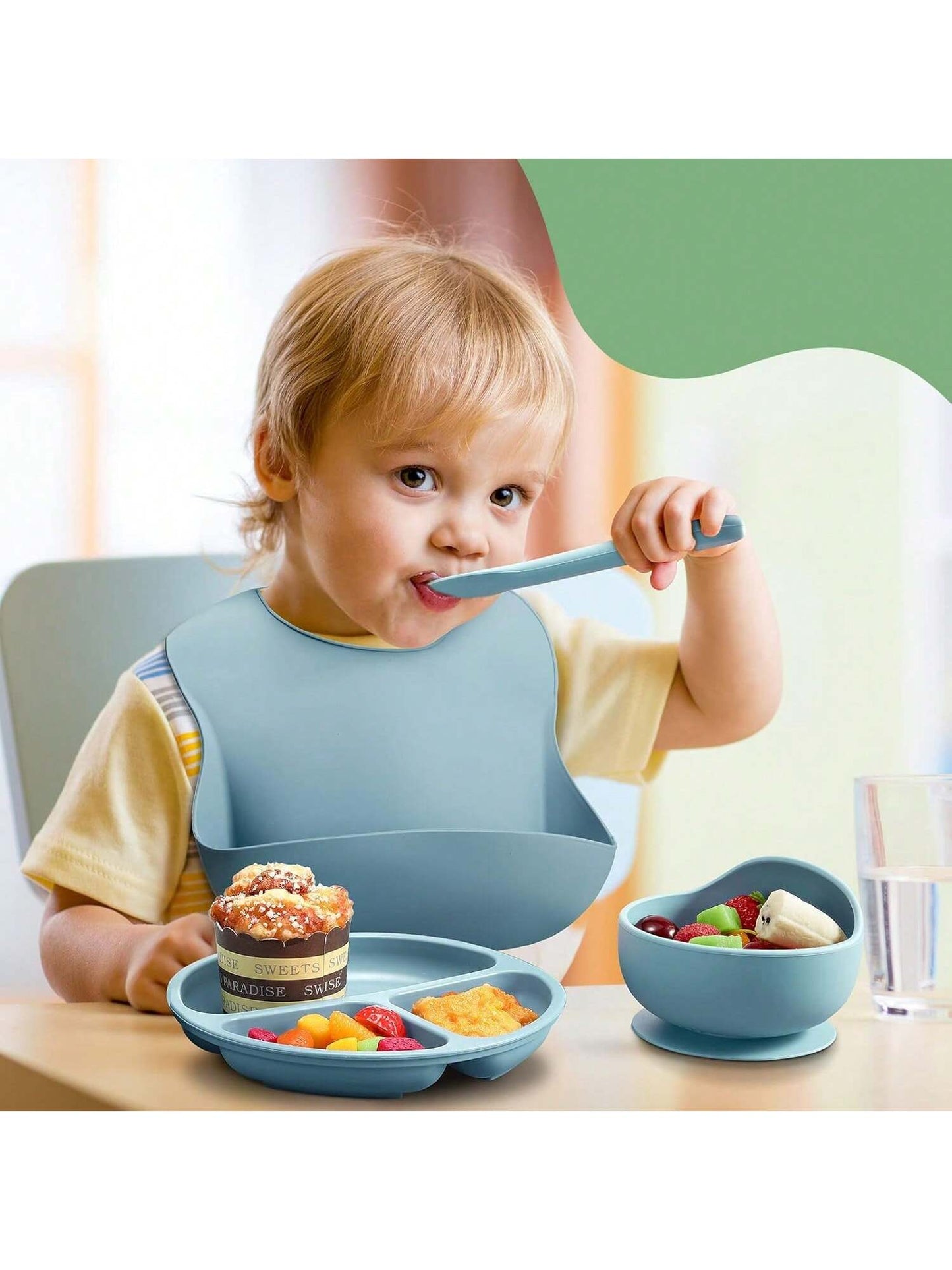 3PCS Customized Children's Bowl With Suction Cup, Wooden Handle Fork And Spoon, Children's Tableware,Children's Feeding Utensils,First Stage Self Feeding Utensils, Silicone,Christmas Giftbaby Shower Family Decorations Gifts
