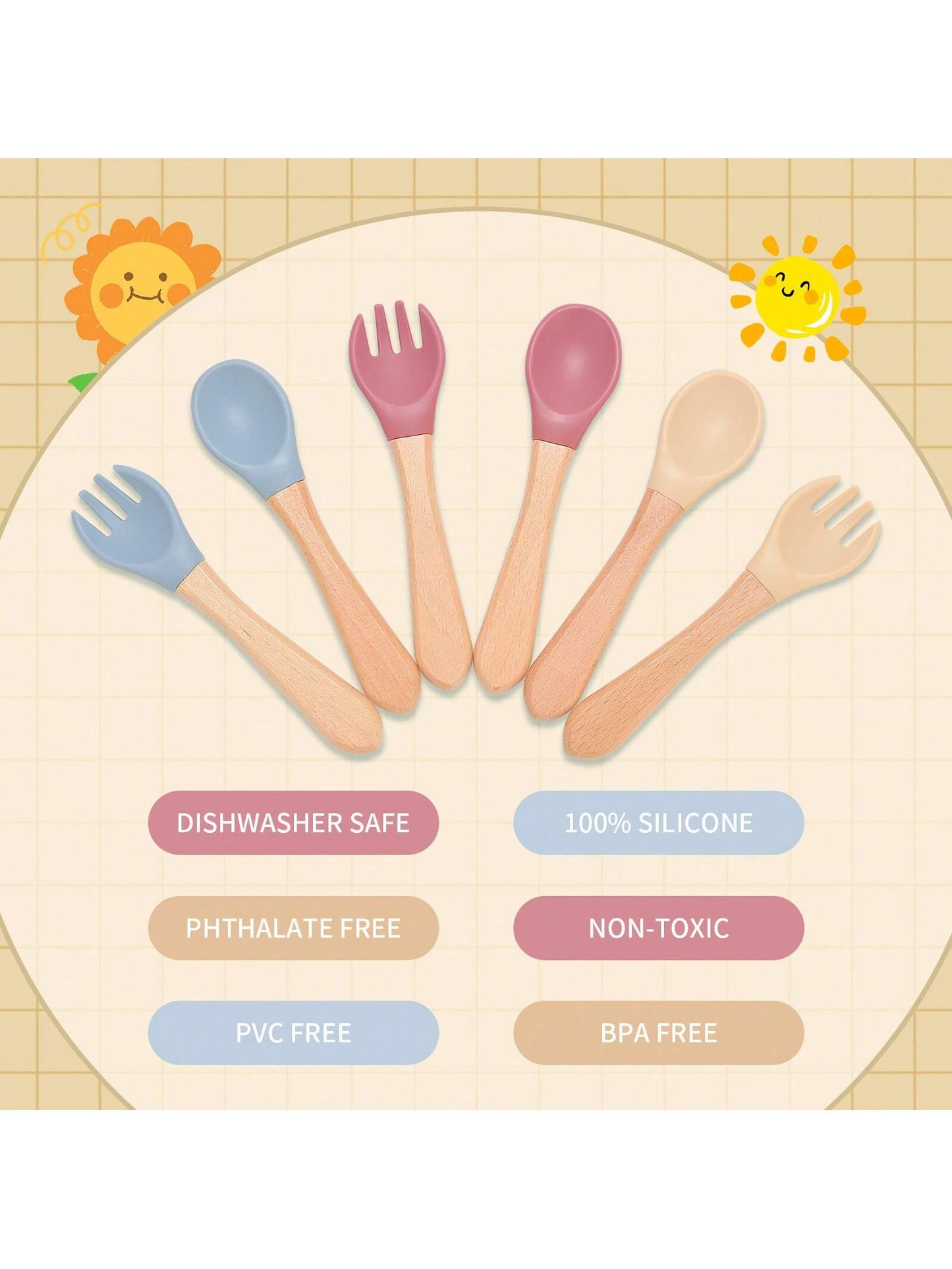 3PCS Customized Children's Bowl With Suction Cup, Wooden Handle Fork And Spoon, Children's Tableware,Children's Feeding Utensils,First Stage Self Feeding Utensils, Silicone,Christmas Giftbaby Shower Family Decorations Gifts
