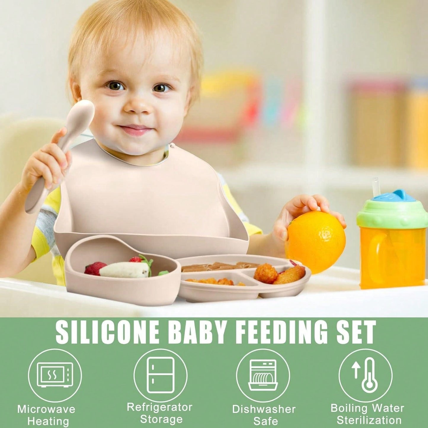 3PCS Customized Children's Bowl With Suction Cup, Wooden Handle Fork And Spoon, Children's Tableware,Children's Feeding Utensils,First Stage Self Feeding Utensils, Silicone,Christmas Giftbaby Shower Family Decorations Gifts