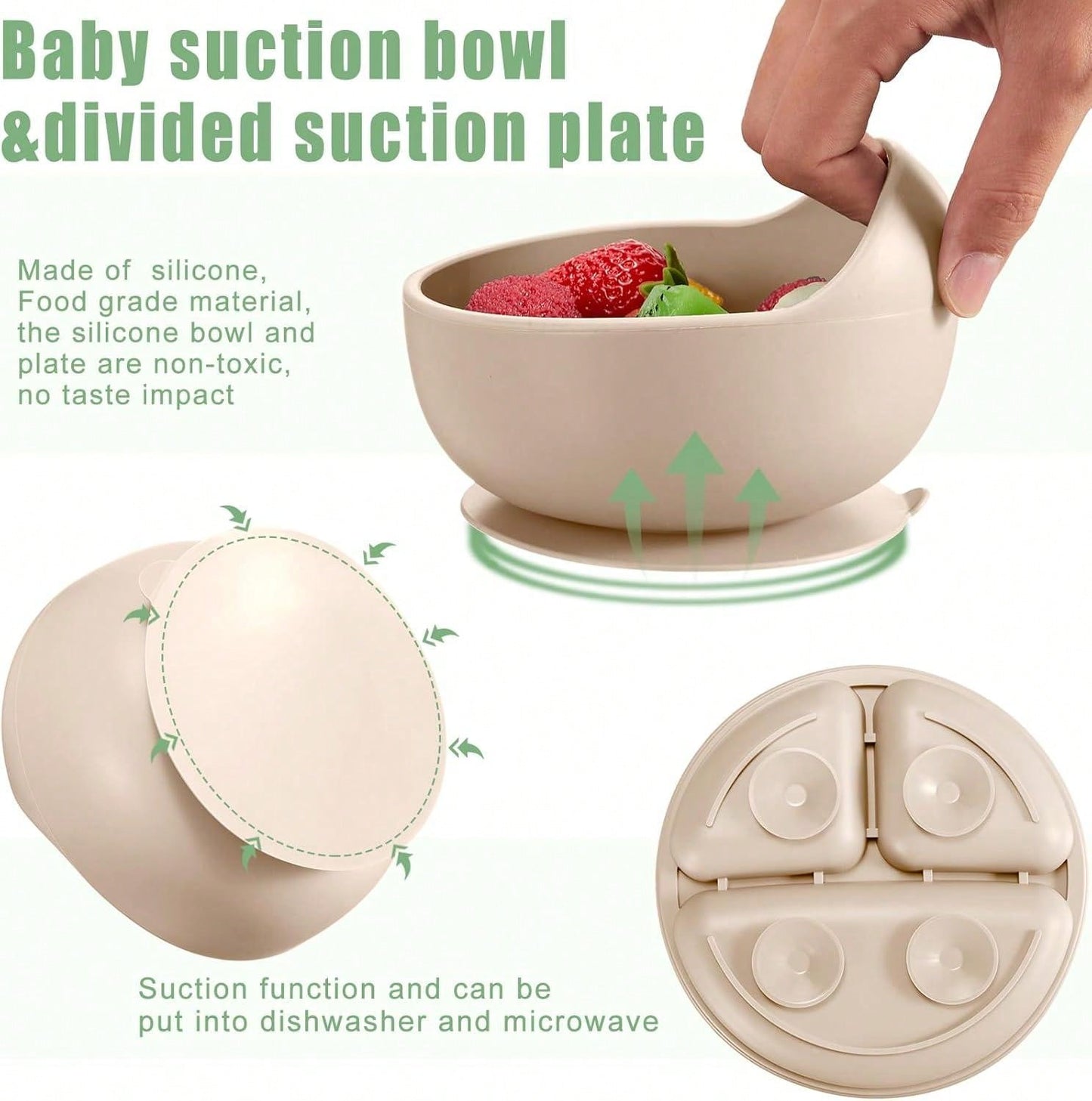 3PCS Customized Children's Bowl With Suction Cup, Wooden Handle Fork And Spoon, Children's Tableware,Children's Feeding Utensils,First Stage Self Feeding Utensils, Silicone,Christmas Giftbaby Shower Family Decorations Gifts