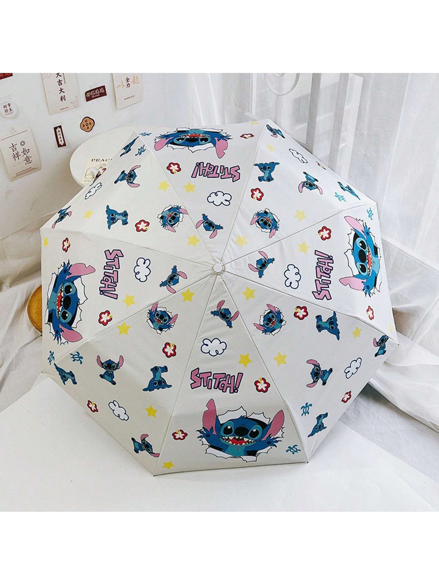 AOGER Stitch Cartoon Umbrella Cute Small UV Protection Umbrella Durable Rainproof Canopy - Automatic Opening, Foldable Design, Suitable For Sun And Rain Travel, Party, Birthday And Festival Ideal Choice - 1pc