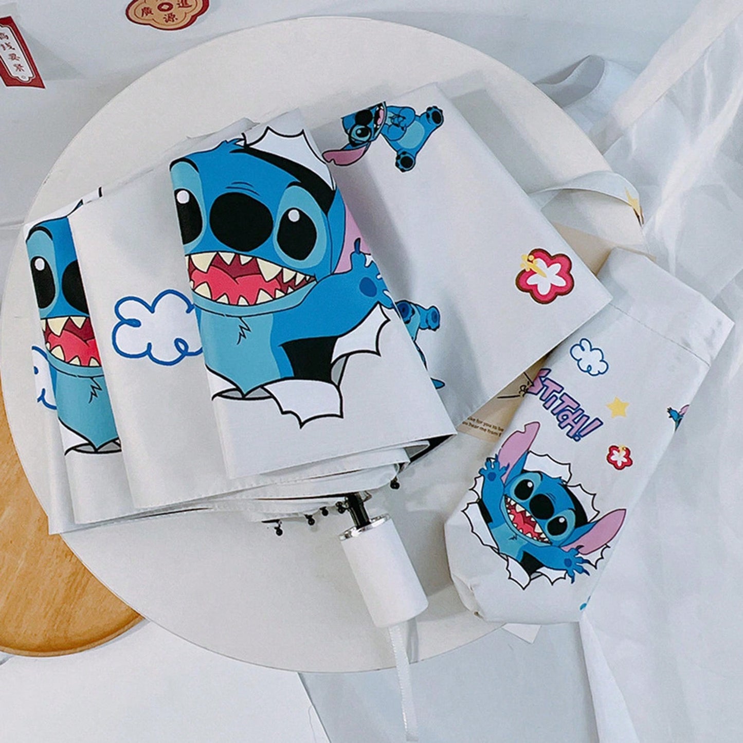 AOGER Stitch Cartoon Umbrella Cute Small UV Protection Umbrella Durable Rainproof Canopy - Automatic Opening, Foldable Design, Suitable For Sun And Rain Travel, Party, Birthday And Festival Ideal Choice - 1pc