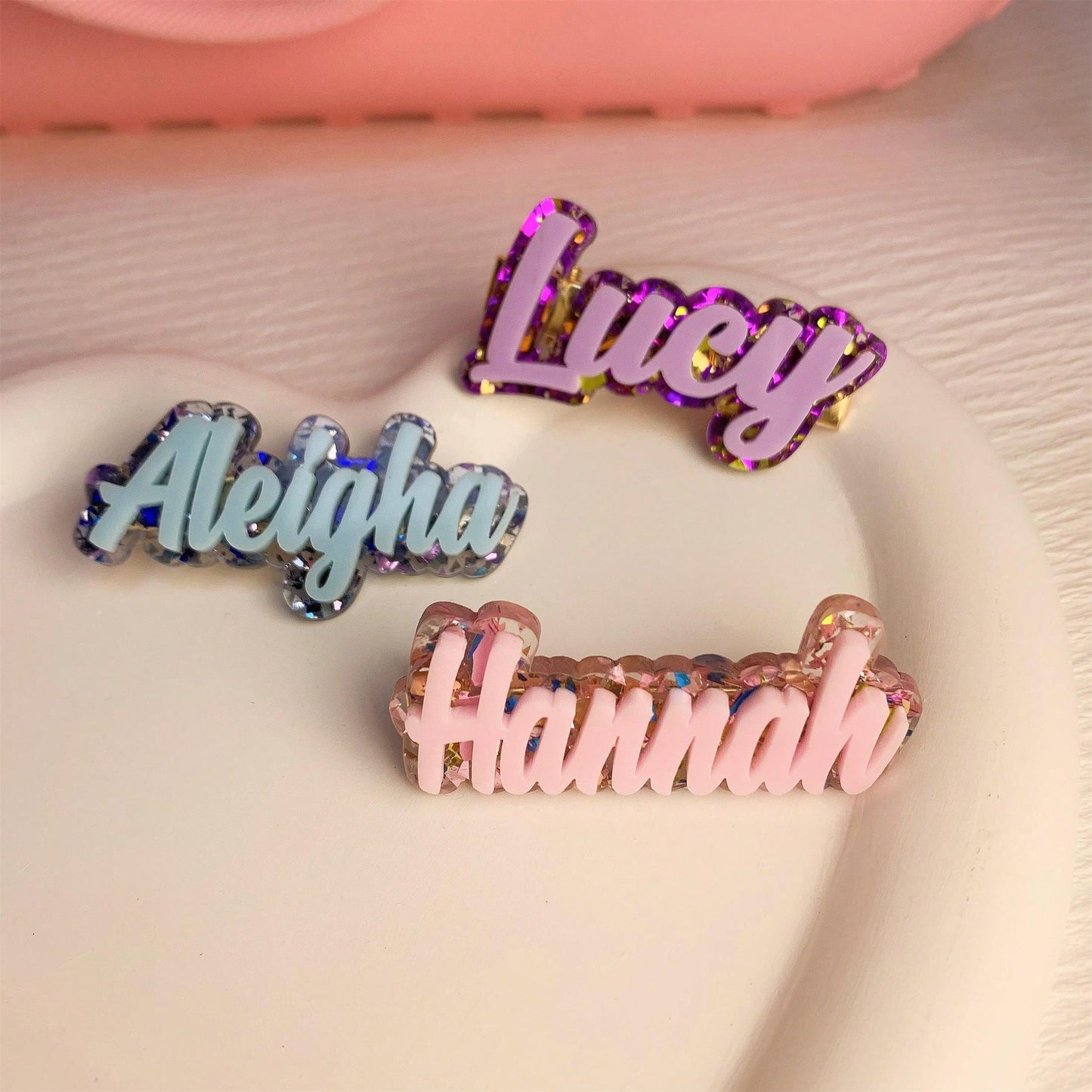 1pc Personalized Acrylic Letter Double Layer Pink Acrylic Name Alligator Hair Clip For Women, Bling Bling Birthday/Thanksgiving/Christmas Gift