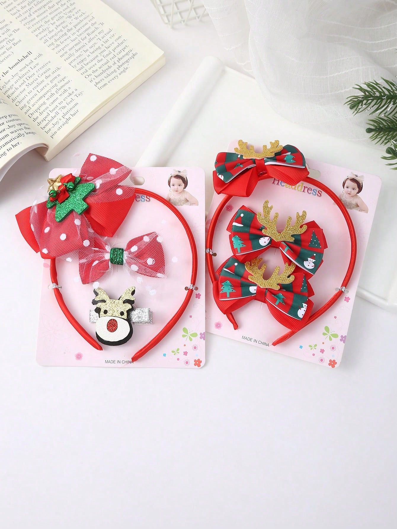 3pcs/Set Girls Christmas Hair Accessories - Cute Bow, Santa Claus, Snowman And Tree Patterns | Made Of Polyester And Iron | Perfect Holiday Gift